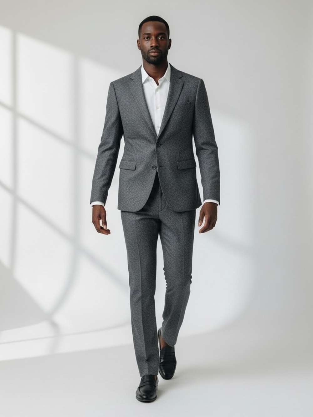 Calvin Klein Charcoal Melange Wool Suit Made in Italy Unfinished Hem 2 Piece 40R